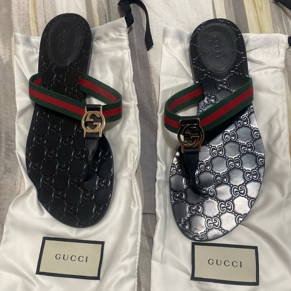 Gucci Black Sandals with Green and Red Straps - Picture 1 of 5